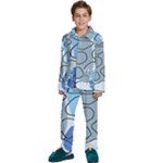 Boho Blue Deep Blue Artwork Kids  Long Sleeve Velvet Pajamas Set