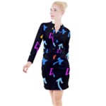 Ink Brushes Texture Grunge Button Long Sleeve Dress