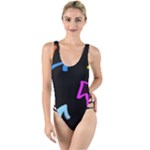 Ink Brushes Texture Grunge High Leg Strappy Swimsuit