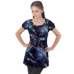 Fractal Cube 3d Art Nightmare Abstract Puff Sleeve Tunic Top