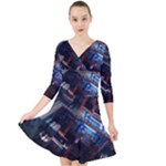 Fractal Cube 3d Art Nightmare Abstract Quarter Sleeve Front Wrap Dress