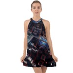 Fractal Cube 3d Art Nightmare Abstract Halter Tie Back Chiffon Dress