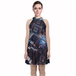 Fractal Cube 3d Art Nightmare Abstract Velvet Halter Neckline Dress 
