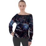 Fractal Cube 3d Art Nightmare Abstract Off Shoulder Long Sleeve Velour Top