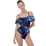 Fractal Cube 3d Art Nightmare Abstract Frill Detail One Piece Swimsuit