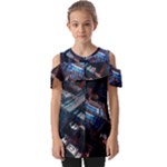 Fractal Cube 3d Art Nightmare Abstract Fold Over Open Sleeve Top