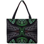 Fractal Green Black 3d Art Floral Pattern Mini Tote Bag