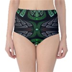 Fractal Green Black 3d Art Floral Pattern Classic High-Waist Bikini Bottoms