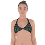 Fractal Green Black 3d Art Floral Pattern Halter Neck Bikini Top