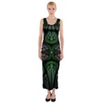 Fractal Green Black 3d Art Floral Pattern Fitted Maxi Dress