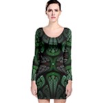 Fractal Green Black 3d Art Floral Pattern Long Sleeve Velvet Bodycon Dress