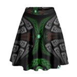 Fractal Green Black 3d Art Floral Pattern High Waist Skirt