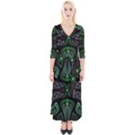 Fractal Green Black 3d Art Floral Pattern Quarter Sleeve Wrap Maxi Dress