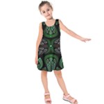 Fractal Green Black 3d Art Floral Pattern Kids  Sleeveless Dress