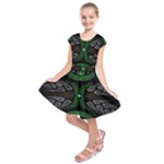 Fractal Green Black 3d Art Floral Pattern Kids  Short Sleeve Dress