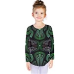 Fractal Green Black 3d Art Floral Pattern Kids  Long Sleeve T-Shirt