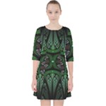 Fractal Green Black 3d Art Floral Pattern Quarter Sleeve Pocket Dress