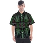 Fractal Green Black 3d Art Floral Pattern Men s Short Sleeve Shirt