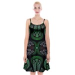 Fractal Green Black 3d Art Floral Pattern Spaghetti Strap Velvet Dress