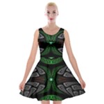Fractal Green Black 3d Art Floral Pattern Velvet Skater Dress