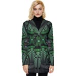 Fractal Green Black 3d Art Floral Pattern Button Up Hooded Coat 
