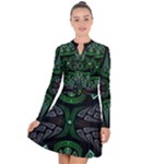 Fractal Green Black 3d Art Floral Pattern Long Sleeve Panel Dress