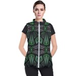 Fractal Green Black 3d Art Floral Pattern Women s Puffer Vest