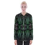 Fractal Green Black 3d Art Floral Pattern Womens Long Sleeve Shirt