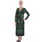 Fractal Green Black 3d Art Floral Pattern Velvet Maxi Wrap Dress