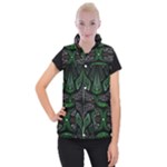 Fractal Green Black 3d Art Floral Pattern Women s Button Up Vest