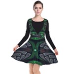 Fractal Green Black 3d Art Floral Pattern Plunge Pinafore Dress