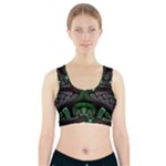 Fractal Green Black 3d Art Floral Pattern Sports Bra With Pocket