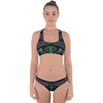 Fractal Green Black 3d Art Floral Pattern Cross Back Hipster Bikini Set