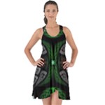 Fractal Green Black 3d Art Floral Pattern Show Some Back Chiffon Dress