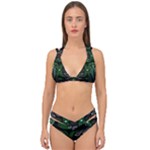 Fractal Green Black 3d Art Floral Pattern Double Strap Halter Bikini Set