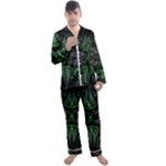 Fractal Green Black 3d Art Floral Pattern Men s Long Sleeve Satin Pajamas Set