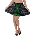 Fractal Green Black 3d Art Floral Pattern Velvet Skater Skirt