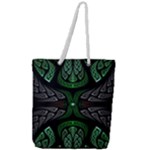 Fractal Green Black 3d Art Floral Pattern Full Print Rope Handle Tote (Large)