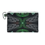 Fractal Green Black 3d Art Floral Pattern Canvas Cosmetic Bag (Medium)