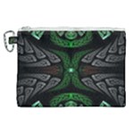 Fractal Green Black 3d Art Floral Pattern Canvas Cosmetic Bag (XL)