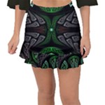 Fractal Green Black 3d Art Floral Pattern Fishtail Mini Chiffon Skirt