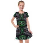 Fractal Green Black 3d Art Floral Pattern Kids  Cross Web Dress