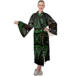 Fractal Green Black 3d Art Floral Pattern Maxi Velvet Kimono