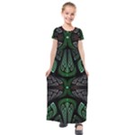 Fractal Green Black 3d Art Floral Pattern Kids  Short Sleeve Maxi Dress