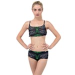 Fractal Green Black 3d Art Floral Pattern Layered Top Bikini Set