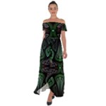 Fractal Green Black 3d Art Floral Pattern Off Shoulder Open Front Chiffon Dress