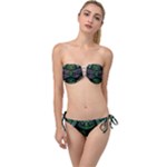 Fractal Green Black 3d Art Floral Pattern Twist Bandeau Bikini Set