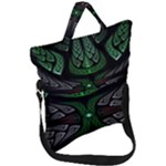 Fractal Green Black 3d Art Floral Pattern Fold Over Handle Tote Bag