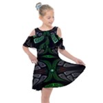 Fractal Green Black 3d Art Floral Pattern Kids  Shoulder Cutout Chiffon Dress