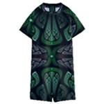 Fractal Green Black 3d Art Floral Pattern Kids  Boyleg Half Suit Swimwear